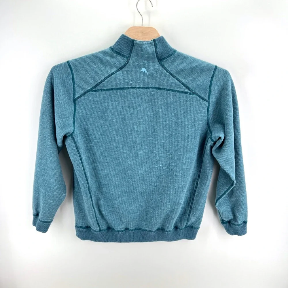 Tommy Bahama Quarter Zip Reversible Pullover XL Cotton Teal Blue Coastal 1/4 Zip